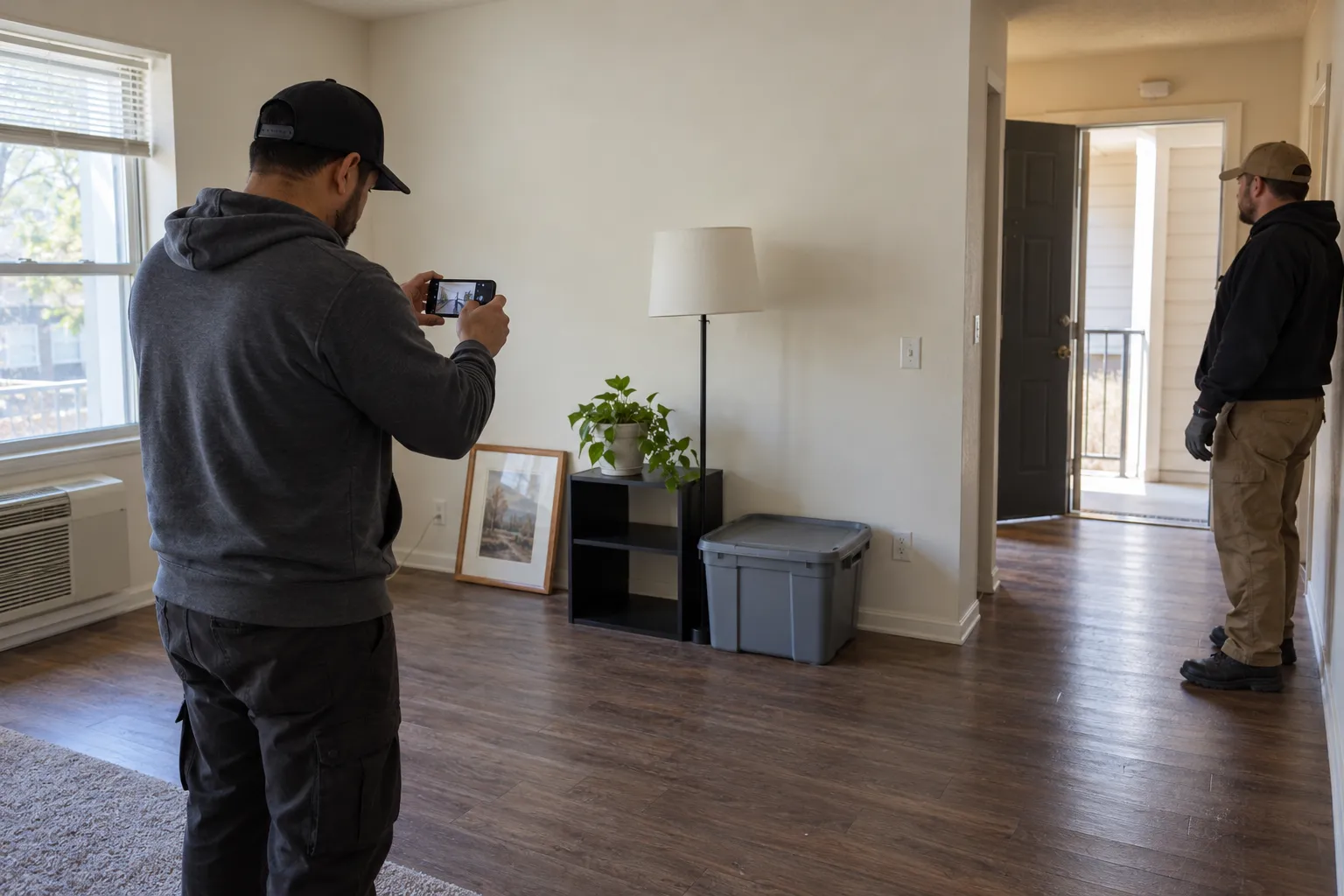 Generic worker documenting left-behind items before removal begins