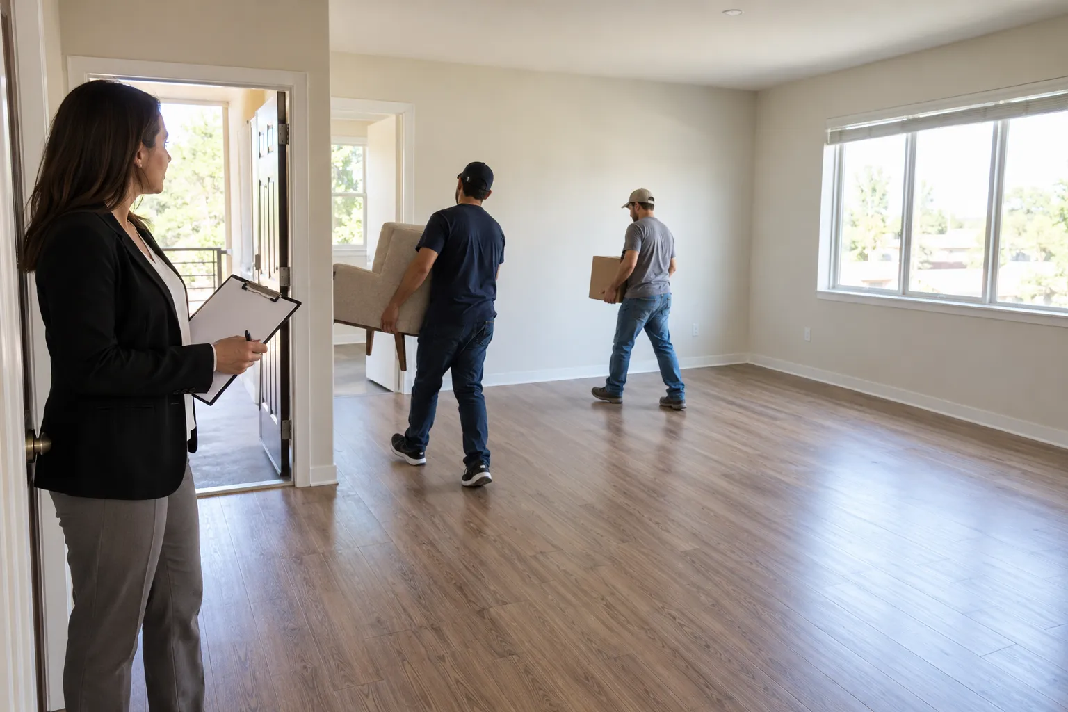 Generic property manager observing the last chair leaving an empty rental